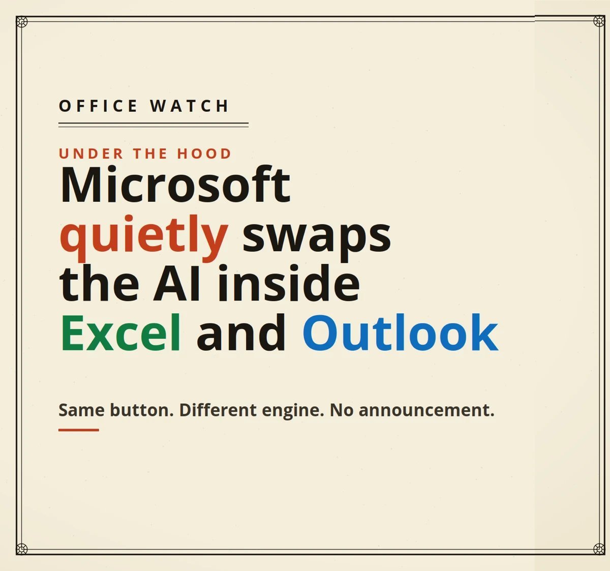微软把自研 MAI 塞进 Excel 和 Outlook：悄悄替换掉 前沿实验室 与 Anthropic