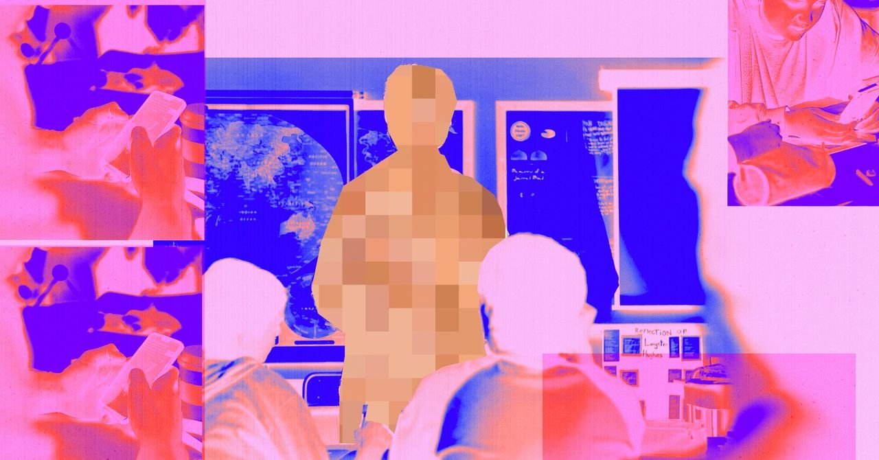 Wired 报道插画：教师成为 AI 深度伪造内容的目标